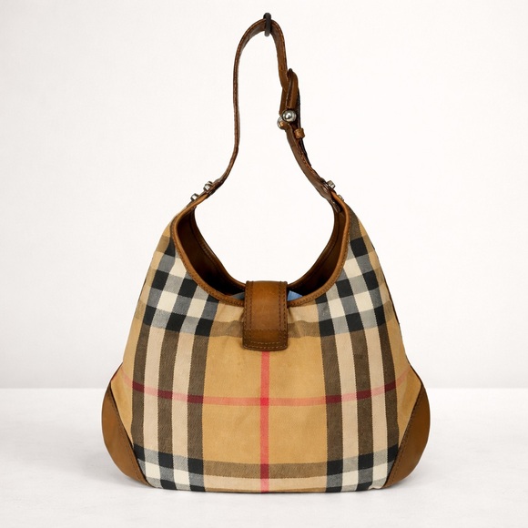 Burberry Brooke House Check Hobo Bag Tan Canvas Leather Trim - Picture 3 of 9
